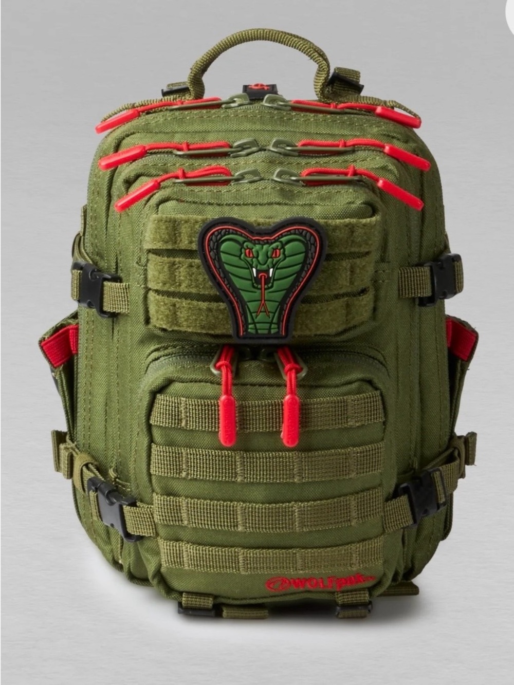 WOLFPAK Tactical Olive Green Backpack with Red Accents Limited Edition Rare